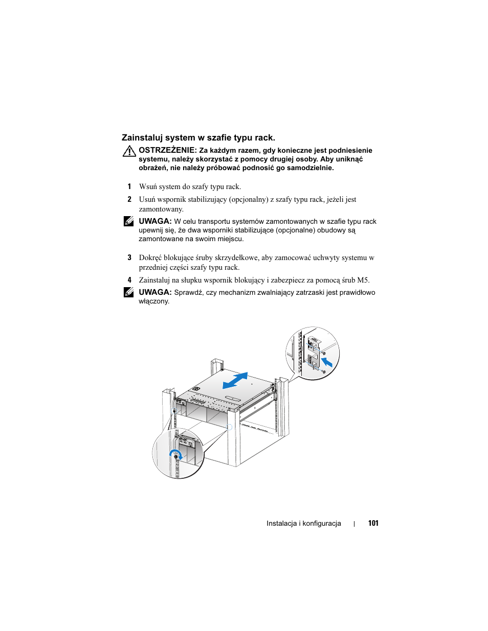 Zainstaluj system w szafie typu rack | Dell PowerEdge C5125 User Manual | Page 103 / 184