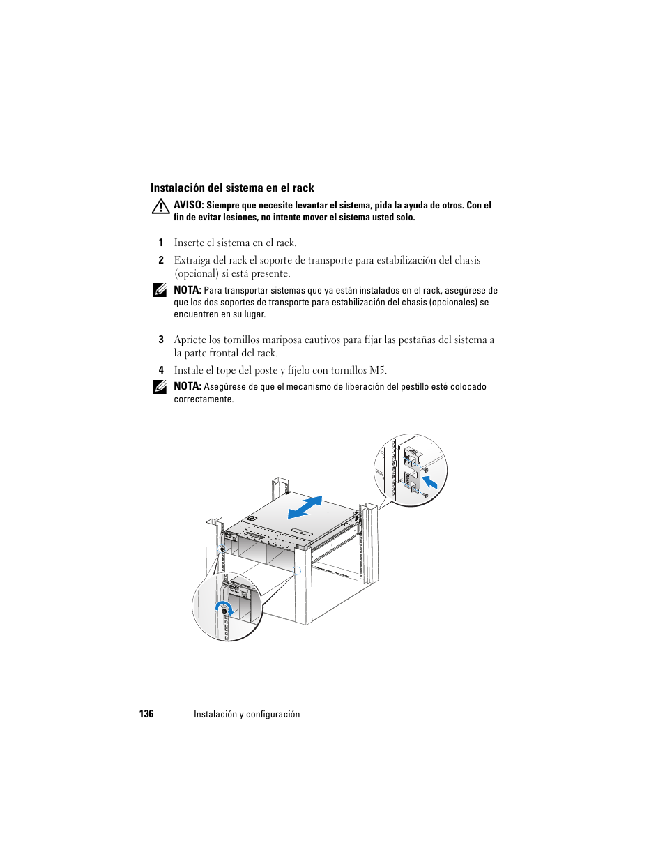 Instalación del sistema en el rack | Dell PowerEdge C5125 User Manual | Page 138 / 184