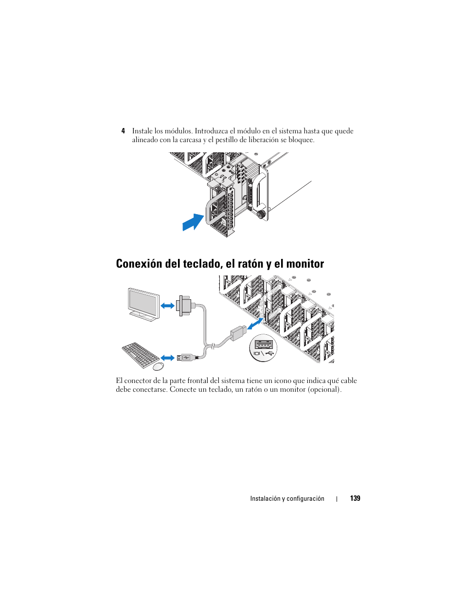 Conexión del teclado, el ratón y el monitor | Dell PowerEdge C5125 User Manual | Page 141 / 184