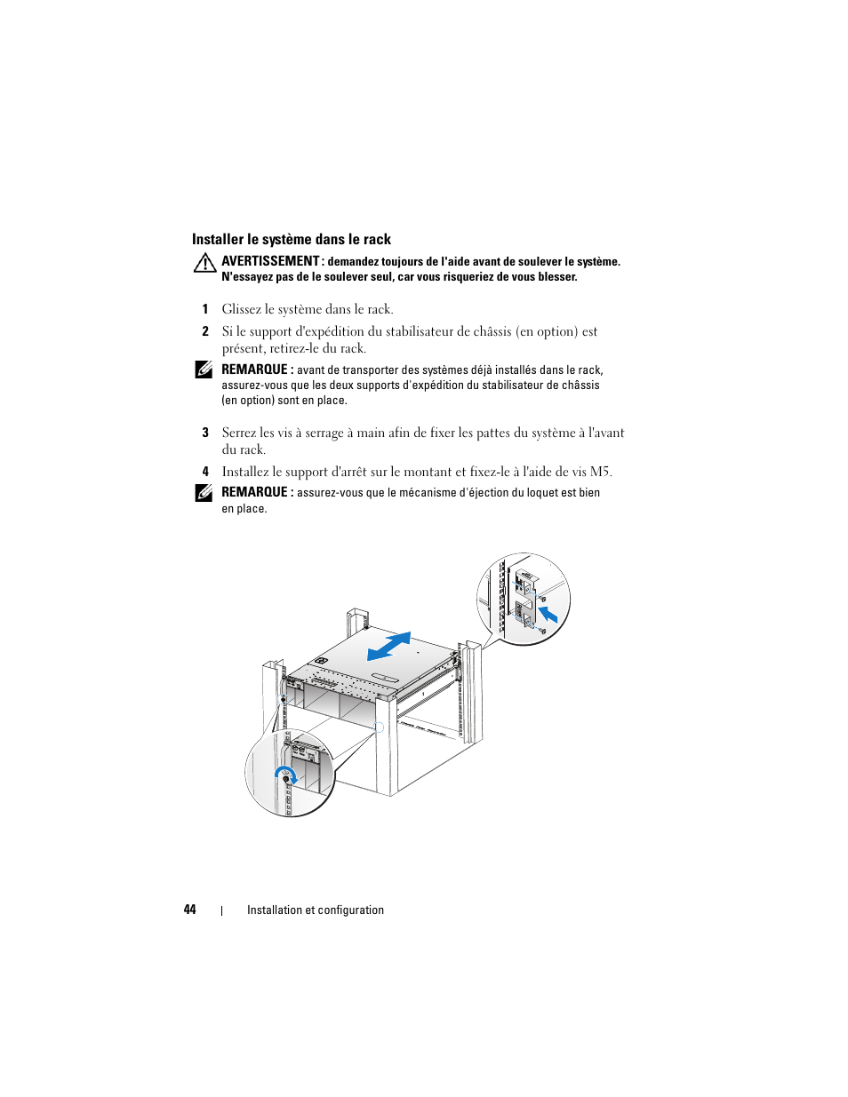 Installer le système dans le rack | Dell PowerEdge C5125 User Manual | Page 46 / 184