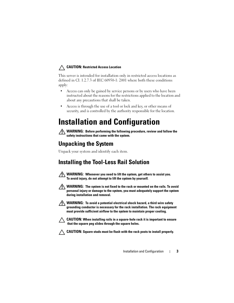 Installation and configuration, Unpacking the system, Installing the tool-less rail solution | Dell PowerEdge C5125 User Manual | Page 5 / 184