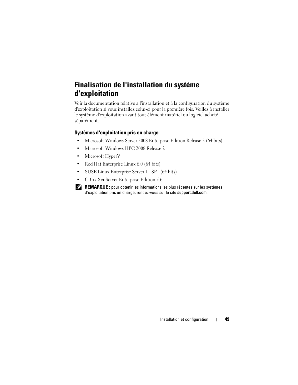 Systèmes d'exploitation pris en charge | Dell PowerEdge C5125 User Manual | Page 51 / 184