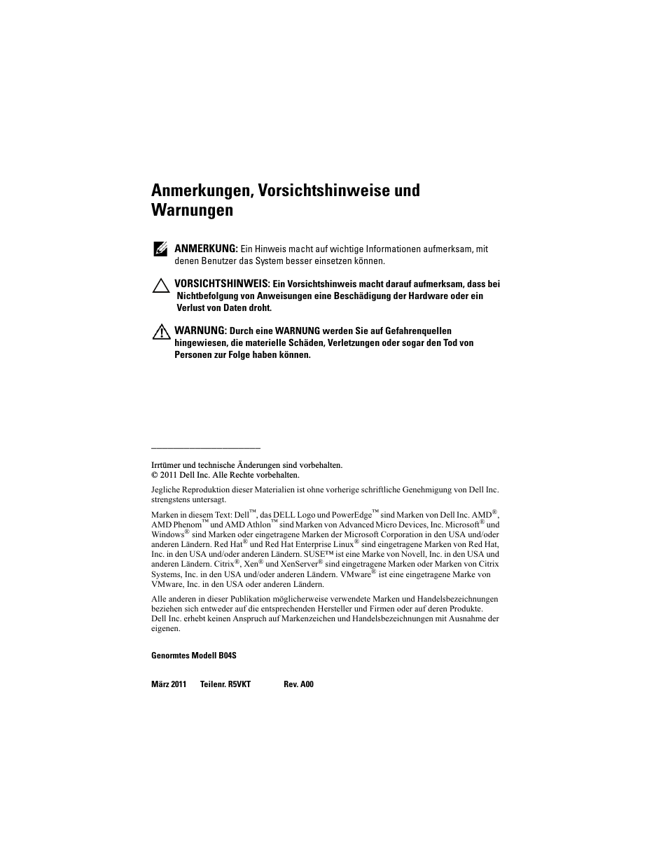Anmerkungen, vorsichtshinweise und warnungen | Dell PowerEdge C5125 User Manual | Page 60 / 184