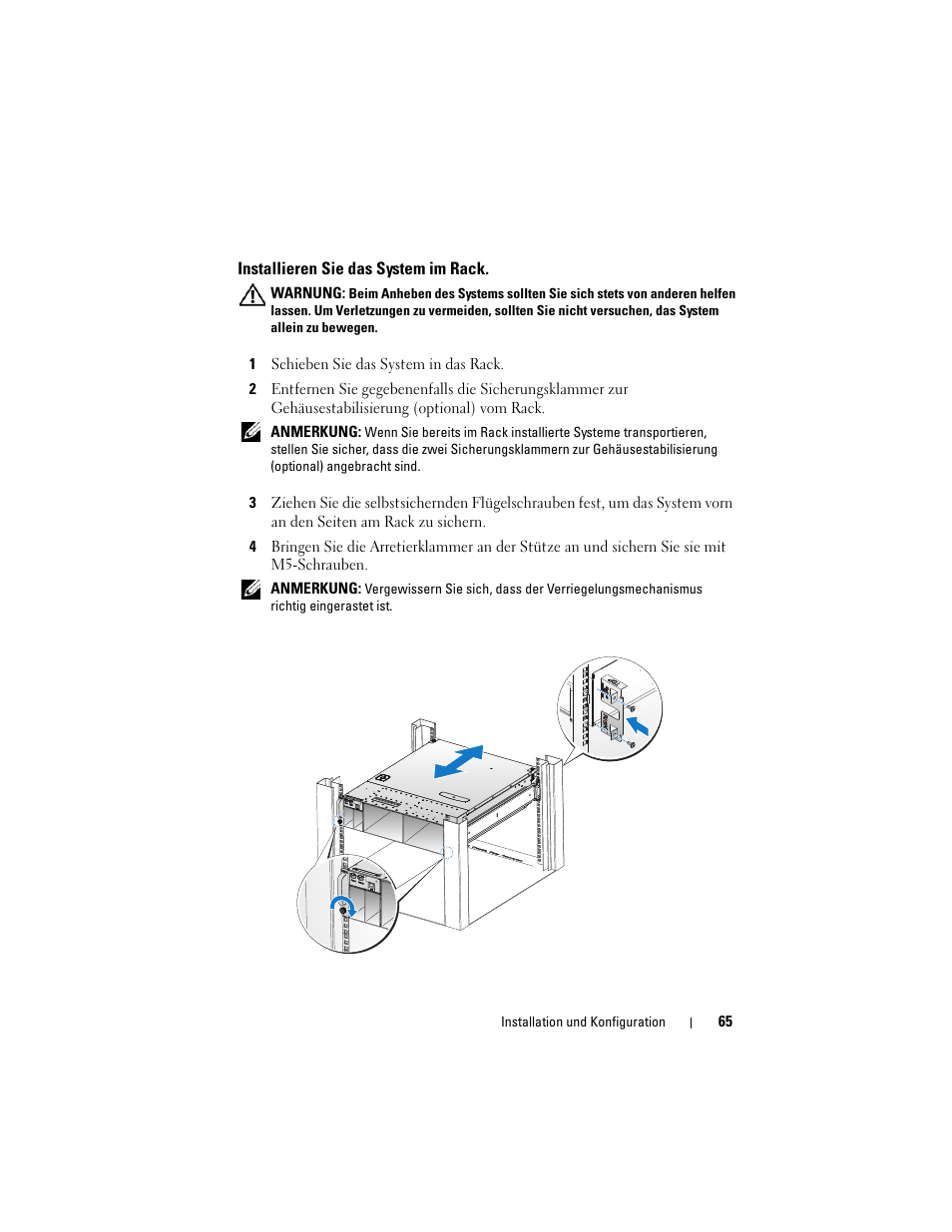 Installieren sie das system im rack | Dell PowerEdge C5125 User Manual | Page 67 / 184