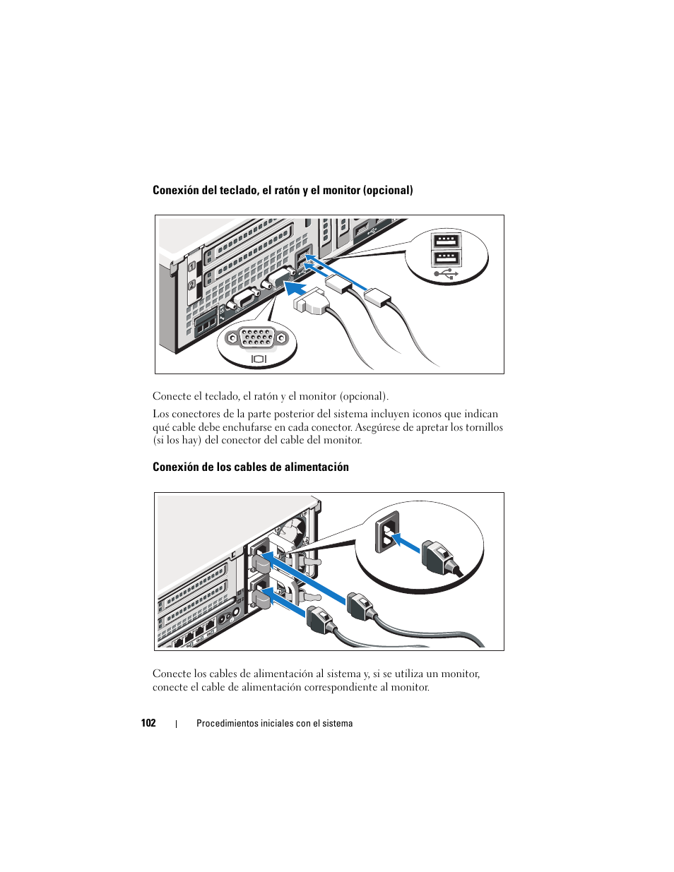 Conexión de los cables de alimentación | Dell PowerEdge R810 User Manual | Page 104 / 142