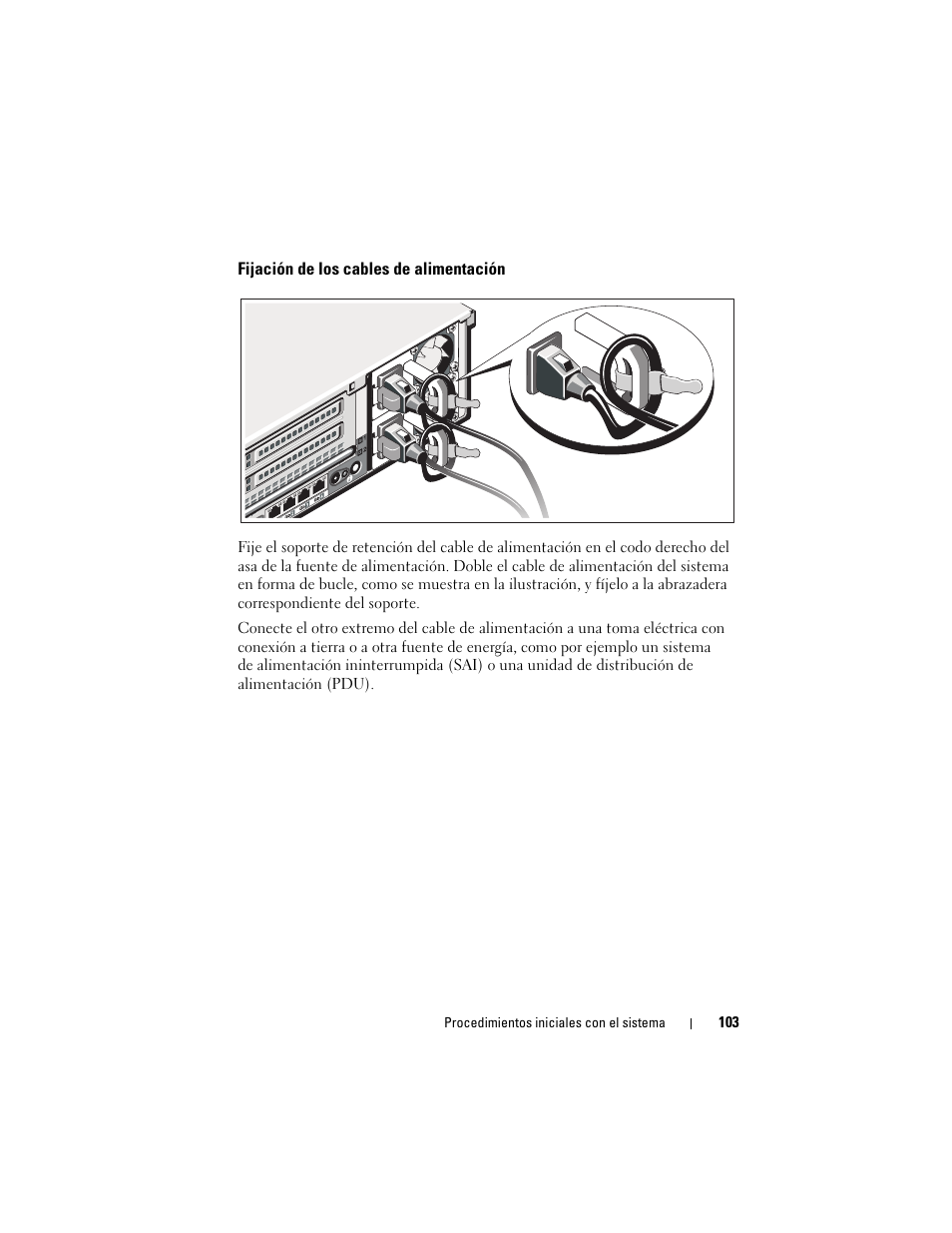 Fijación de los cables de alimentación | Dell PowerEdge R810 User Manual | Page 105 / 142