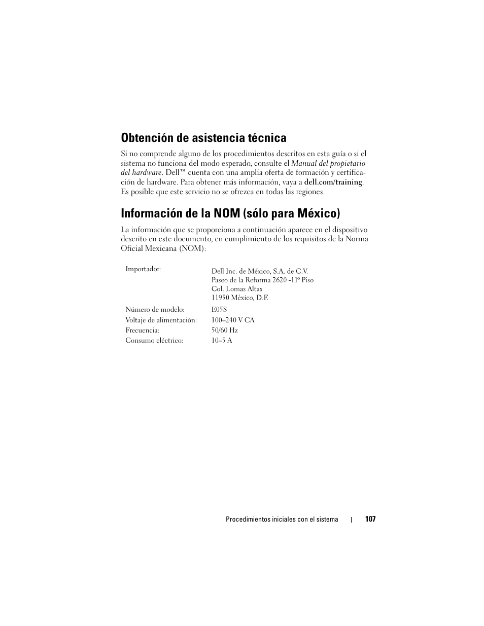 Obtención de asistencia técnica, Información de la nom (sólo para méxico) | Dell PowerEdge R810 User Manual | Page 109 / 142