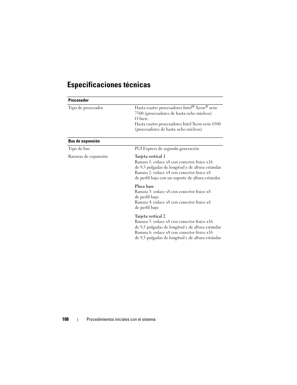 Especificaciones técnicas | Dell PowerEdge R810 User Manual | Page 110 / 142