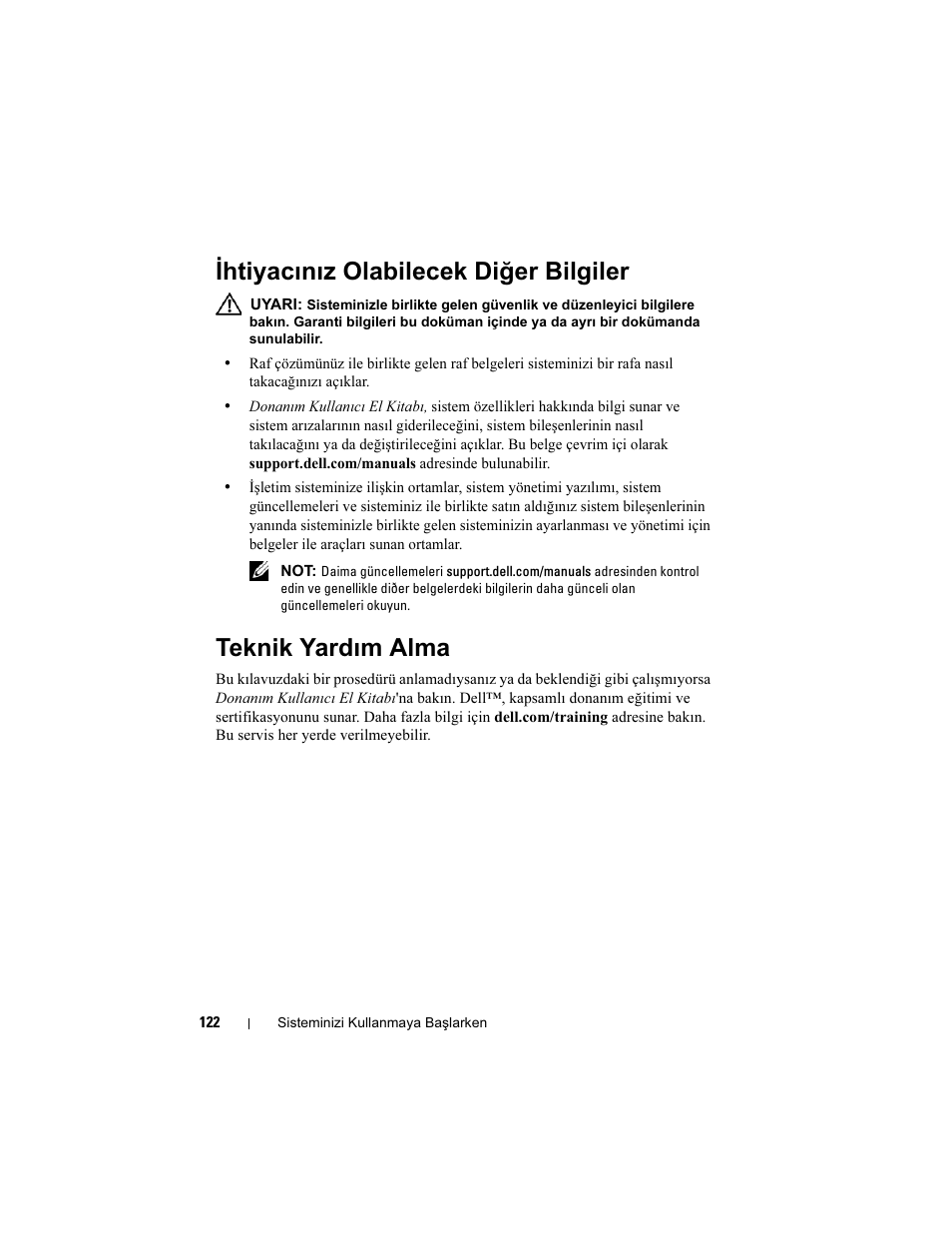 Ihtiyacınız olabilecek diğer bilgiler, Teknik yardım alma | Dell PowerEdge R810 User Manual | Page 124 / 142