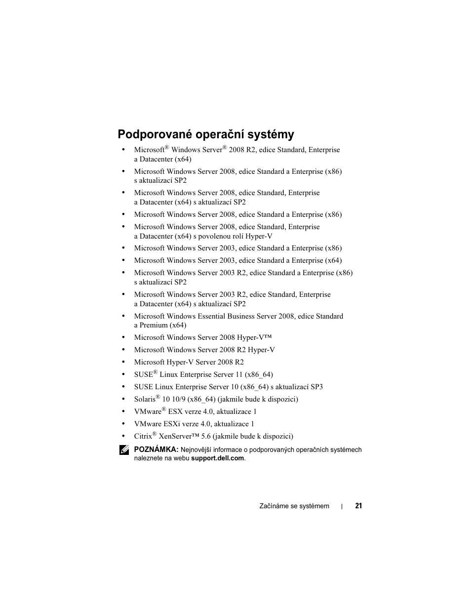 Podporované operační systémy | Dell PowerEdge R810 User Manual | Page 23 / 142