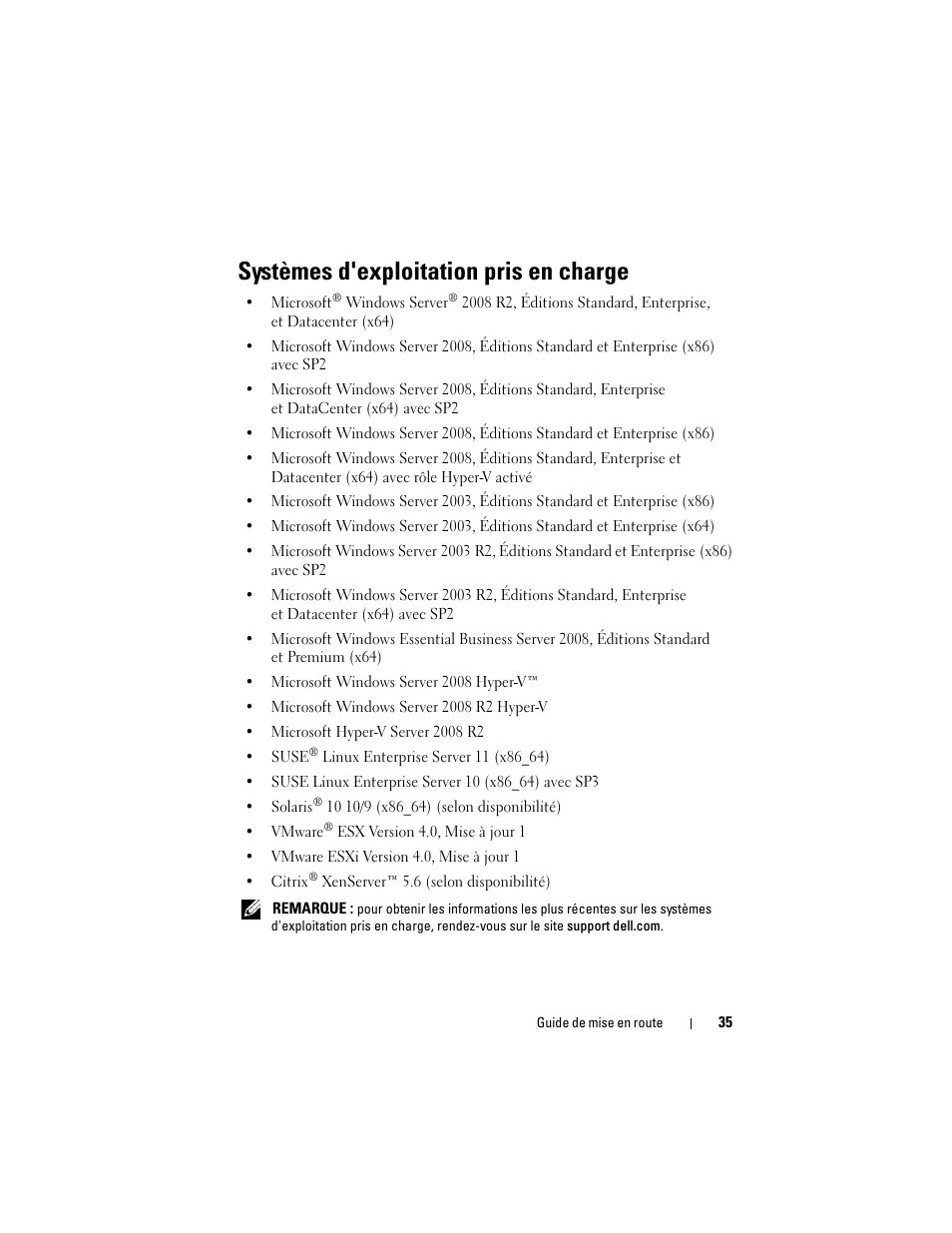 Systèmes d'exploitation pris en charge | Dell PowerEdge R810 User Manual | Page 37 / 142