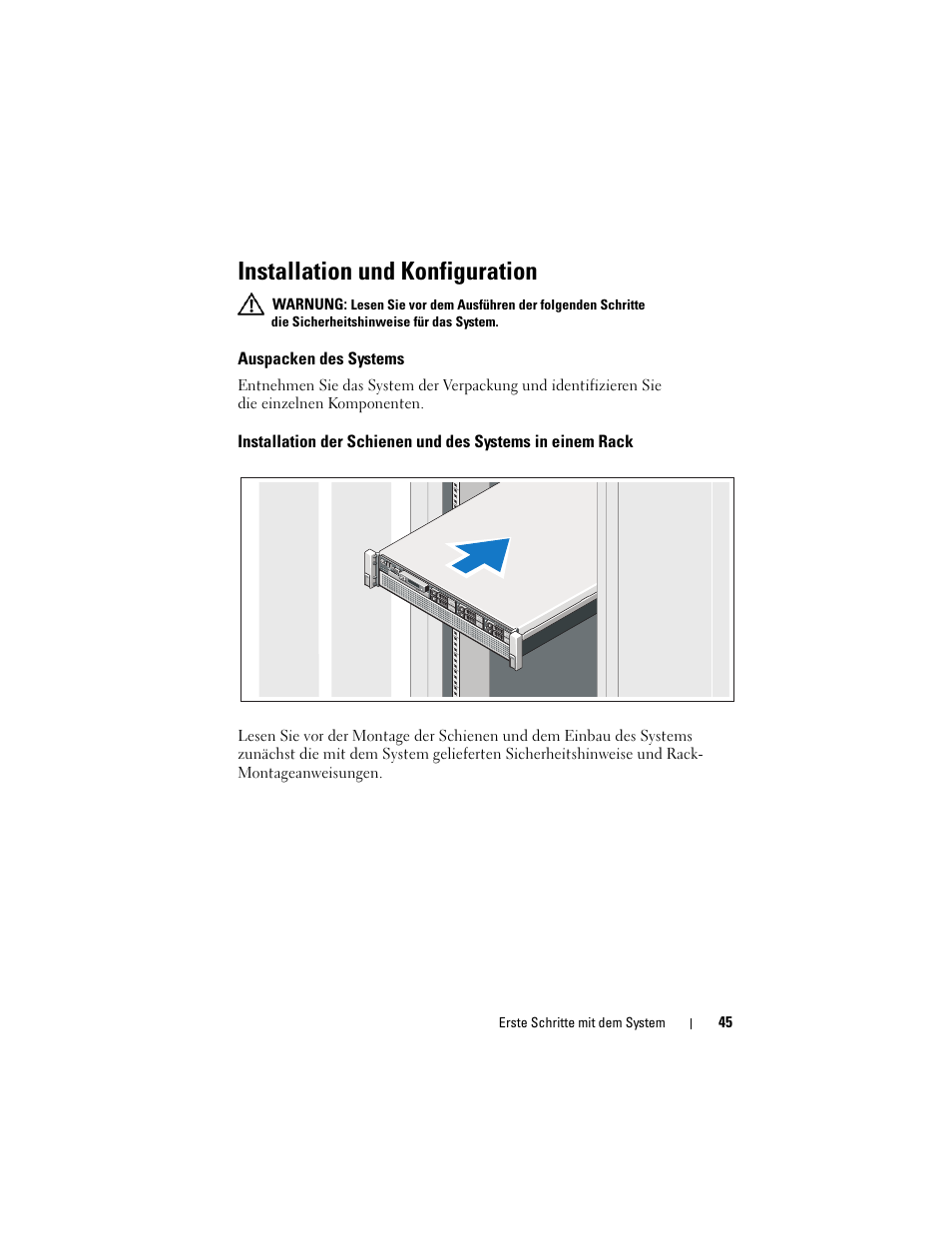 Installation und konfiguration, Auspacken des systems | Dell PowerEdge R810 User Manual | Page 47 / 142