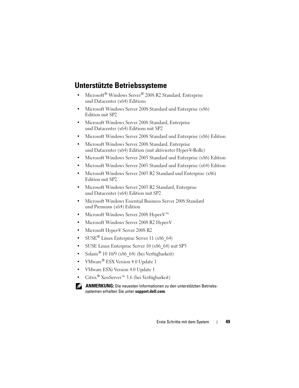 Unterstützte betriebssysteme | Dell PowerEdge R810 User Manual | Page 51 / 142
