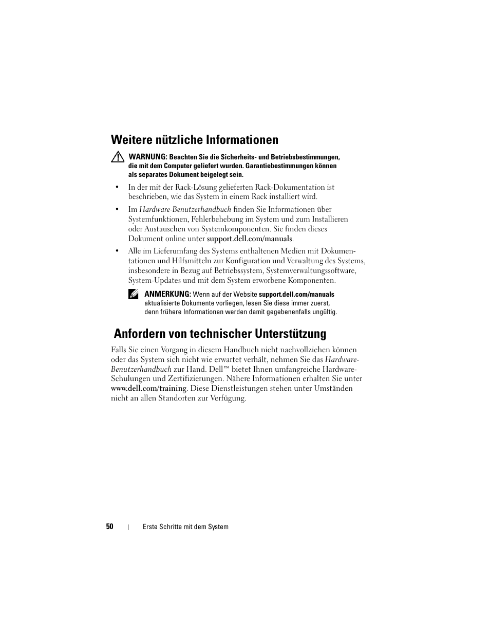 Weitere nützliche informationen, Anfordern von technischer unterstützung | Dell PowerEdge R810 User Manual | Page 52 / 142