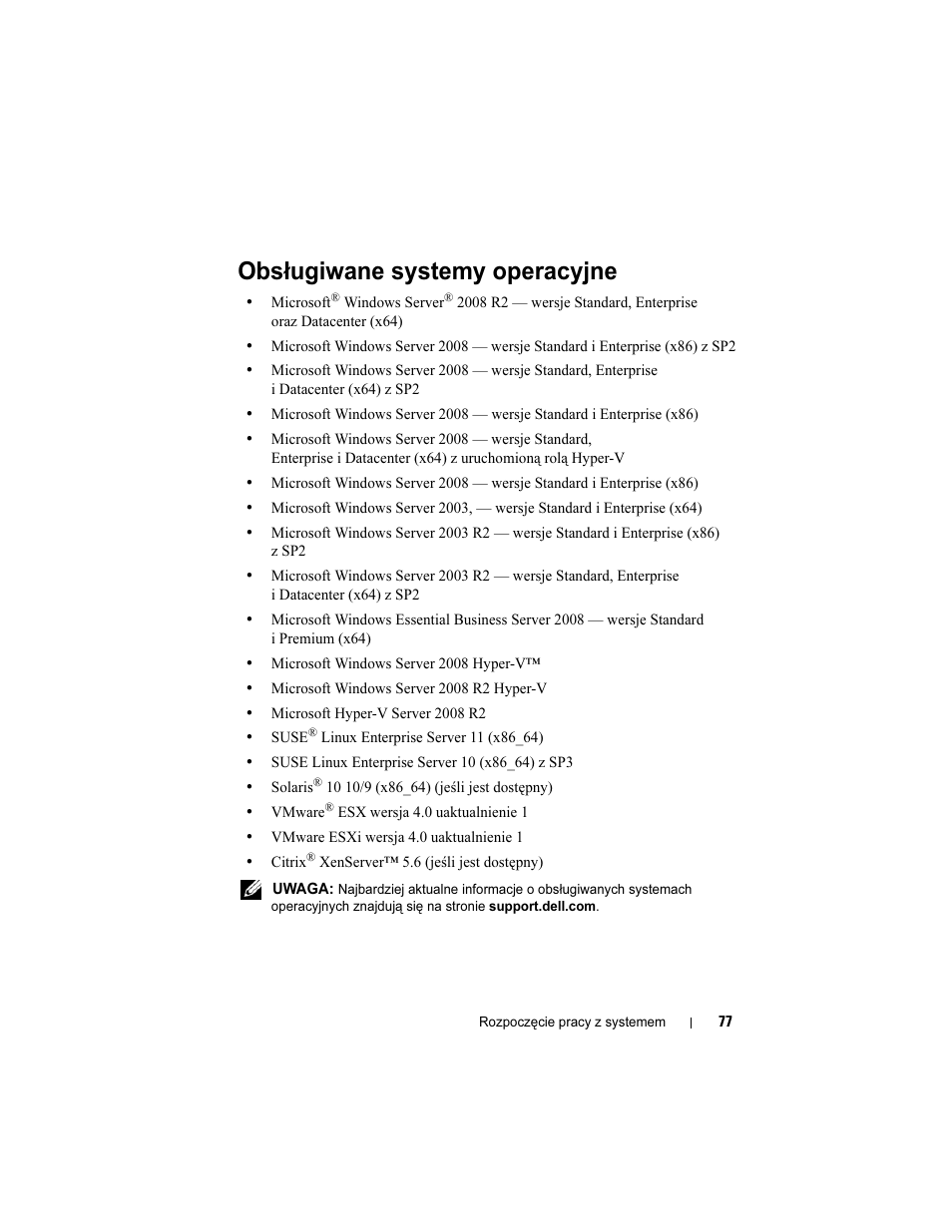 Obsługiwane systemy operacyjne | Dell PowerEdge R810 User Manual | Page 79 / 142