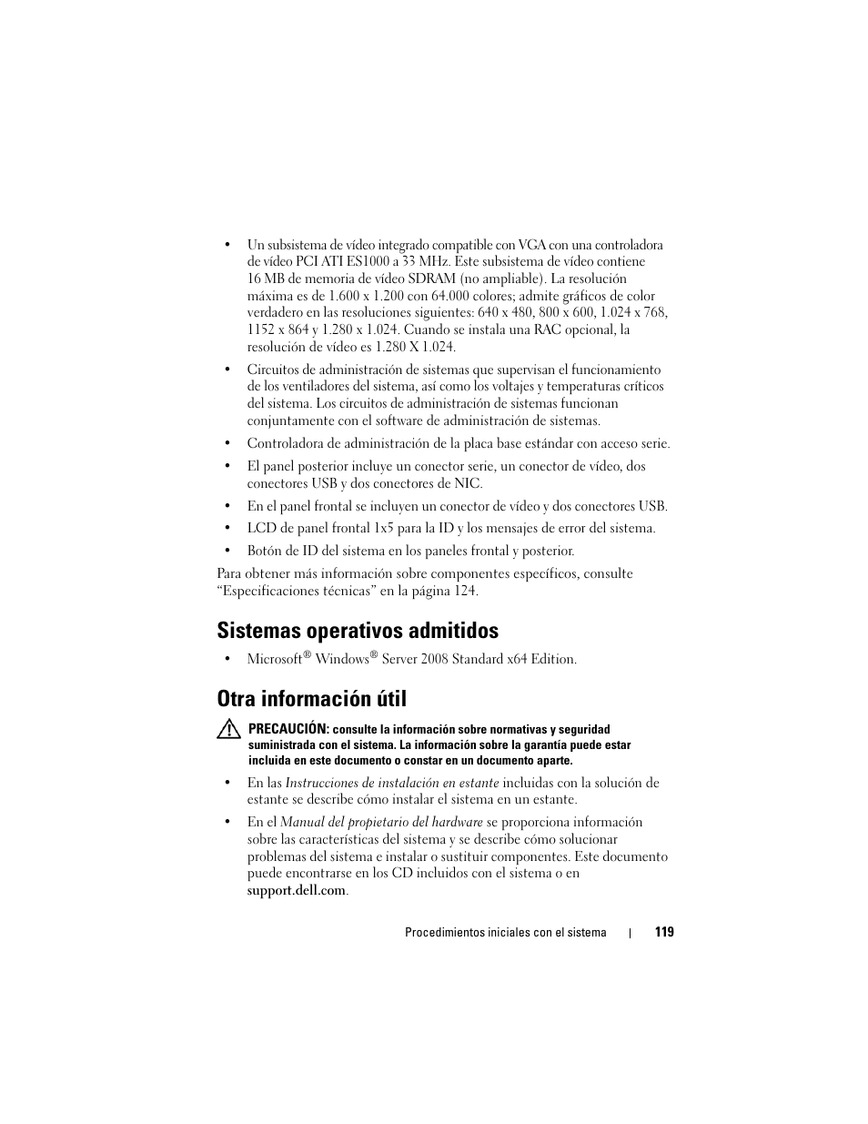 Sistemas operativos admitidos, Otra información útil | Dell PowerVault DL2000 User Manual | Page 121 / 148