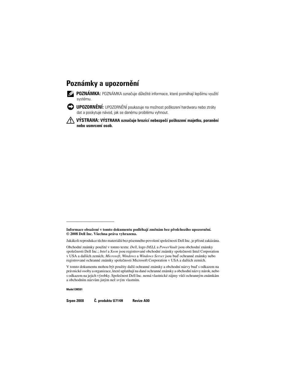 Poznámky a upozornění | Dell PowerVault DL2000 User Manual | Page 20 / 148