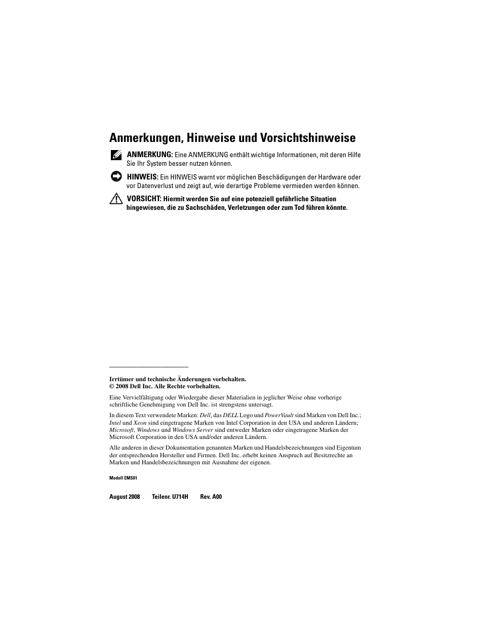 Anmerkungen, hinweise und vorsichtshinweise | Dell PowerVault DL2000 User Manual | Page 52 / 148
