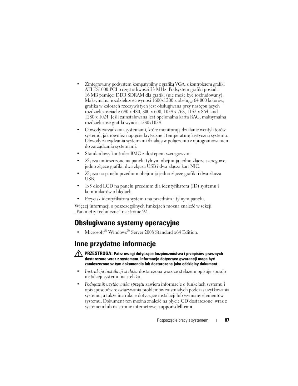 Obsługiwane systemy operacyjne, Inne przydatne informacje | Dell PowerVault DL2000 User Manual | Page 89 / 148