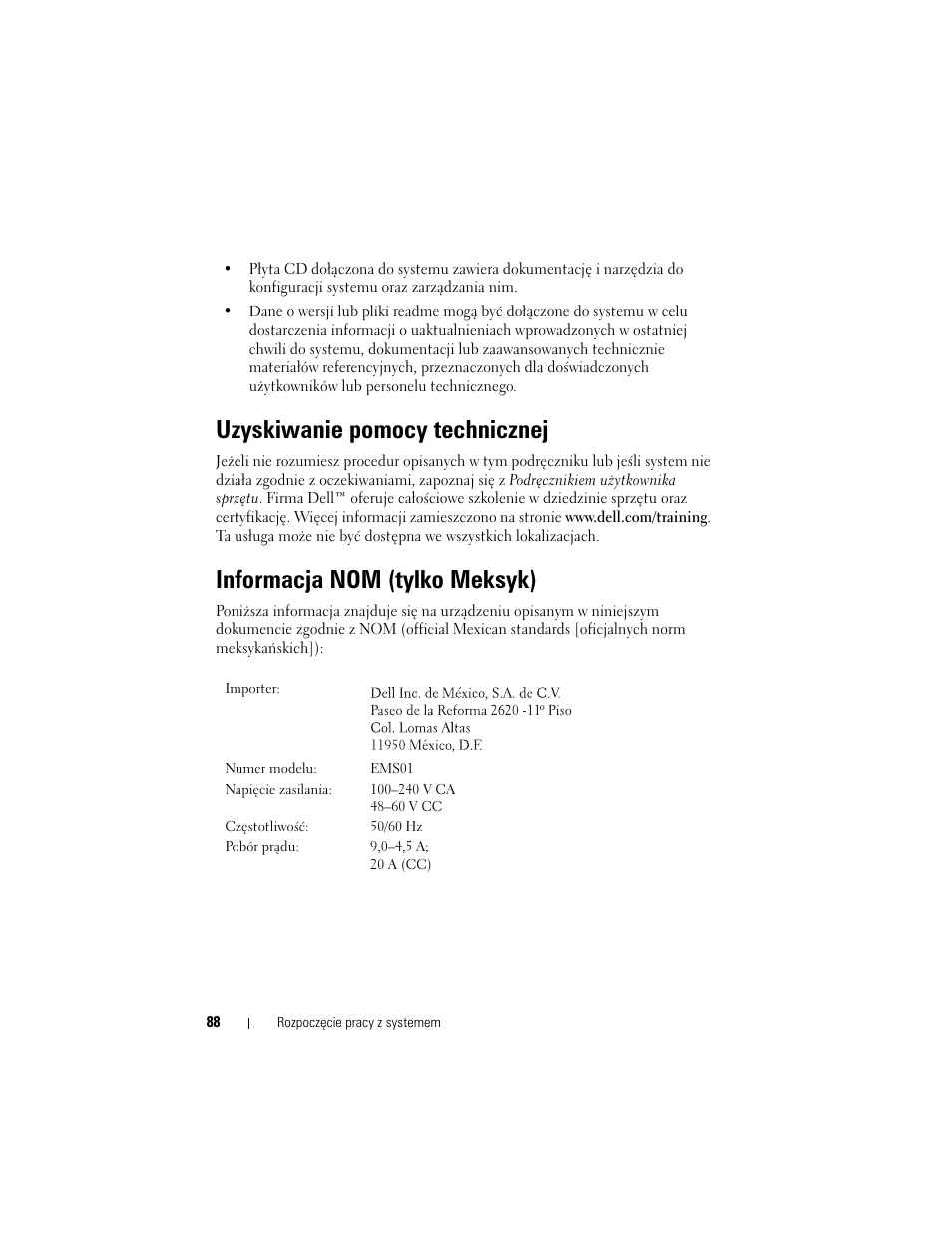Uzyskiwanie pomocy technicznej, Informacja nom (tylko meksyk) | Dell PowerVault DL2000 User Manual | Page 90 / 148