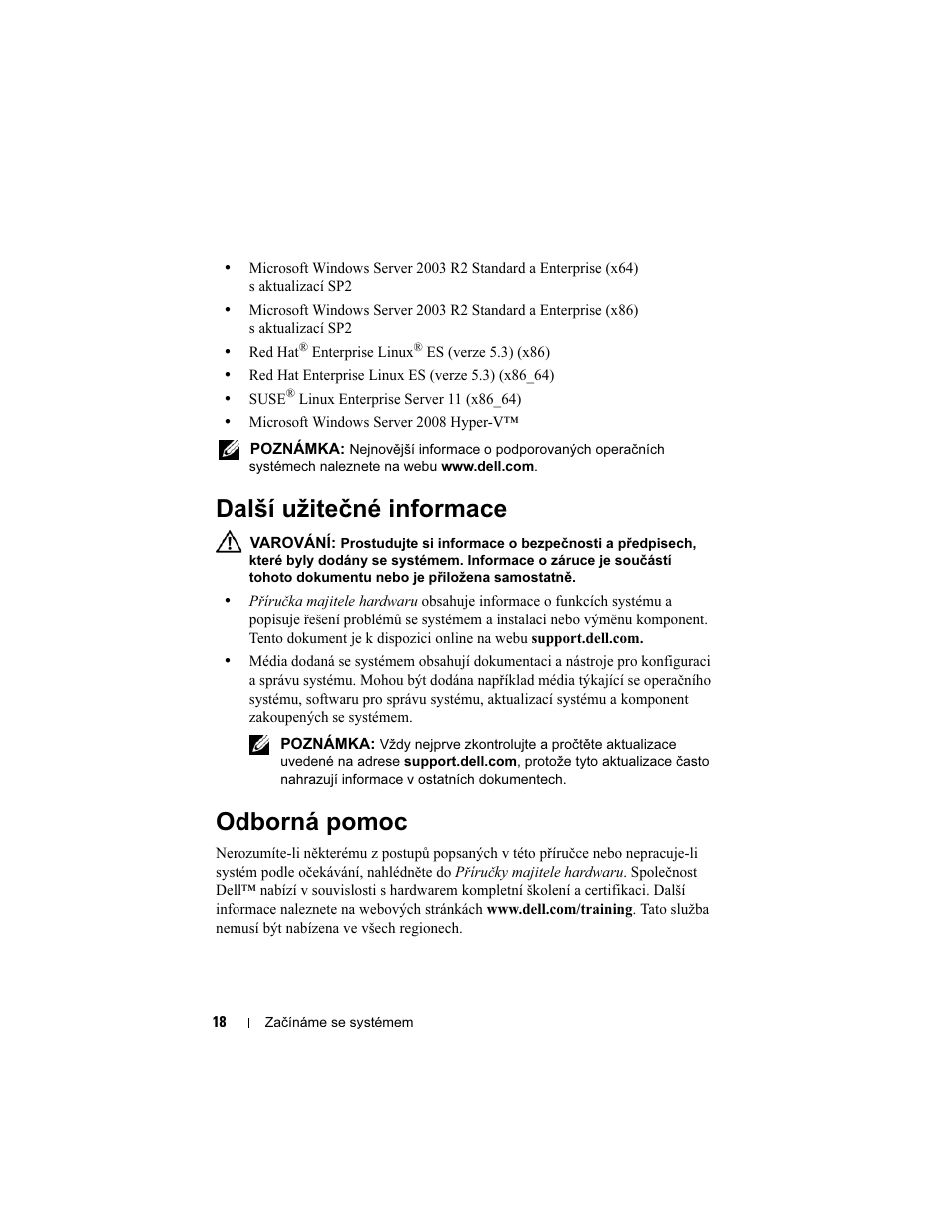 Další užitečné informace, Odborná pomoc | Dell PowerEdge T310 User Manual | Page 20 / 105
