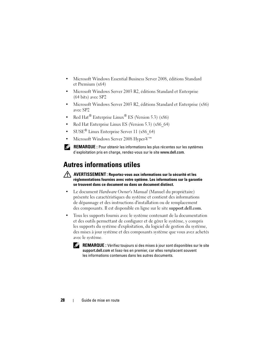 Autres informations utiles | Dell PowerEdge T310 User Manual | Page 30 / 105