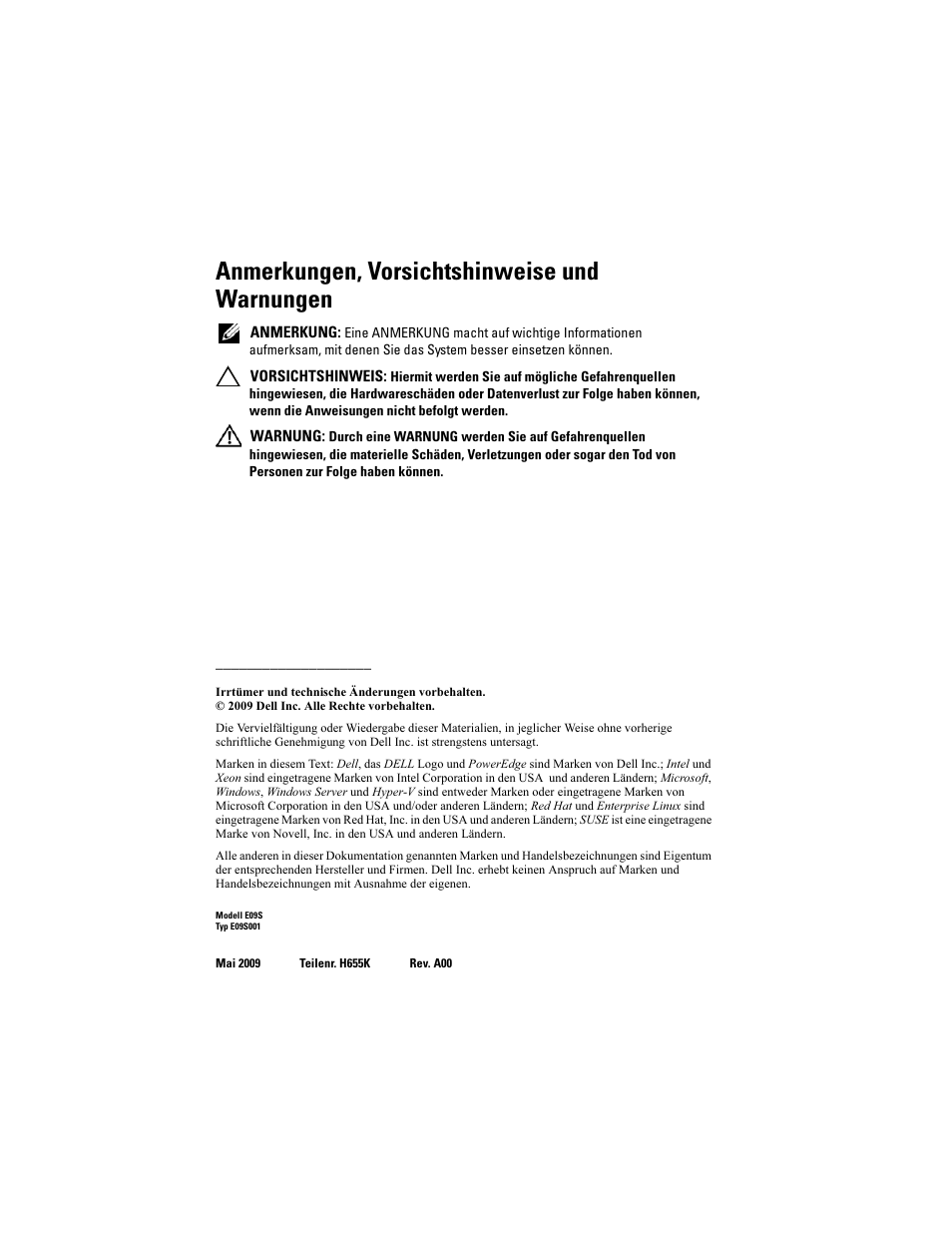 Anmerkungen, vorsichtshinweise und warnungen | Dell PowerEdge T310 User Manual | Page 38 / 105