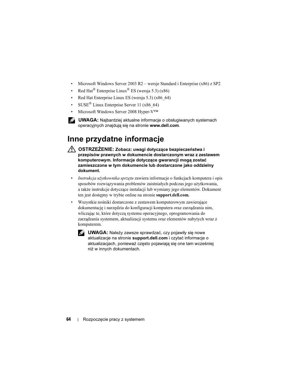 Inne przydatne informacje | Dell PowerEdge T310 User Manual | Page 66 / 105