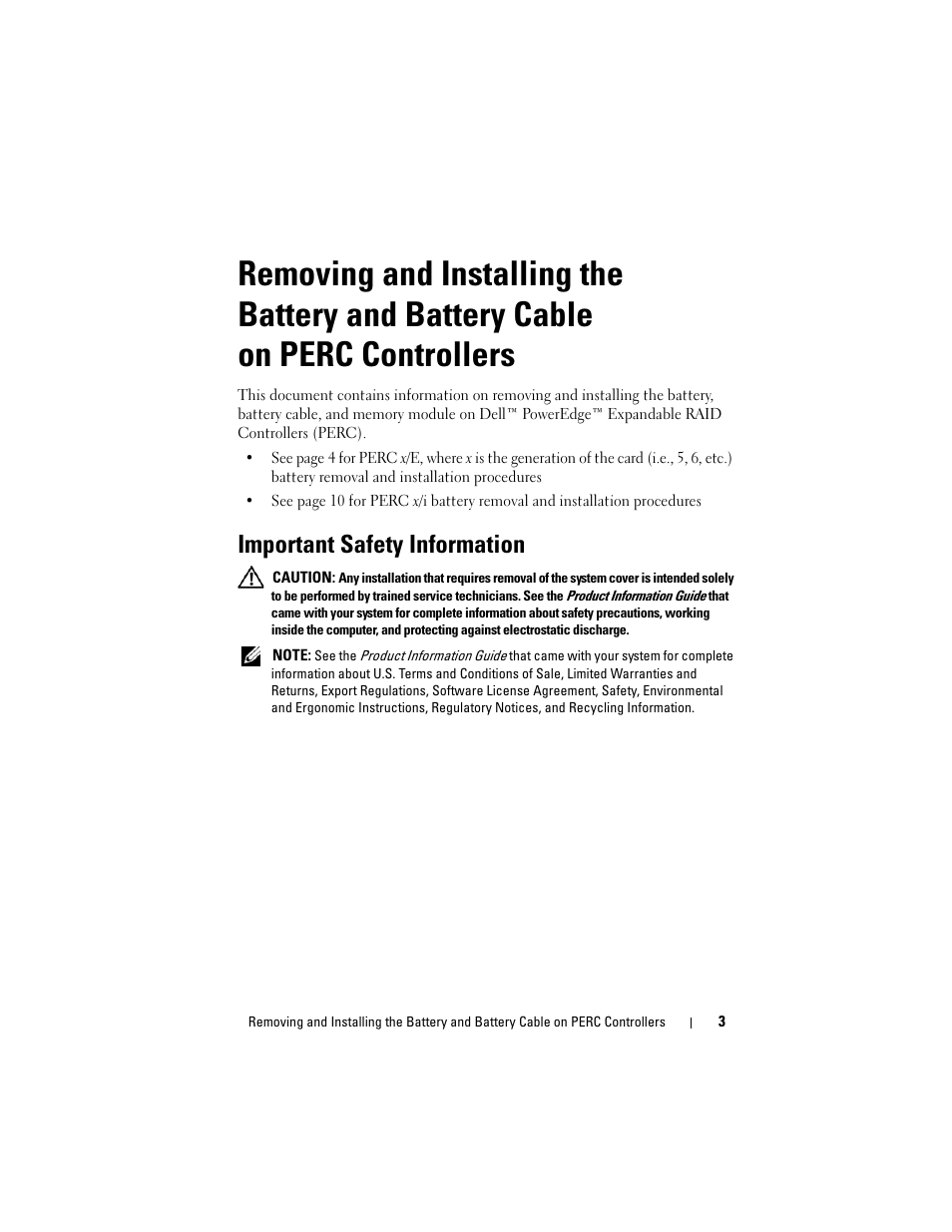 Important safety information | Dell PowerEdge RAID Controller 6i User Manual | Page 5 / 120