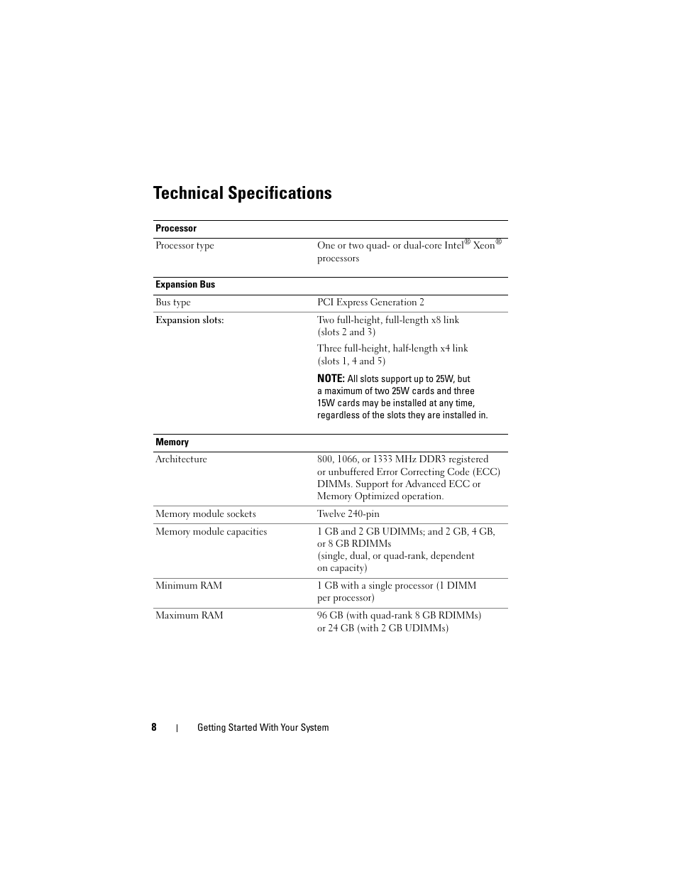 Technical specifications | Dell PowerEdge T610 User Manual | Page 10 / 126