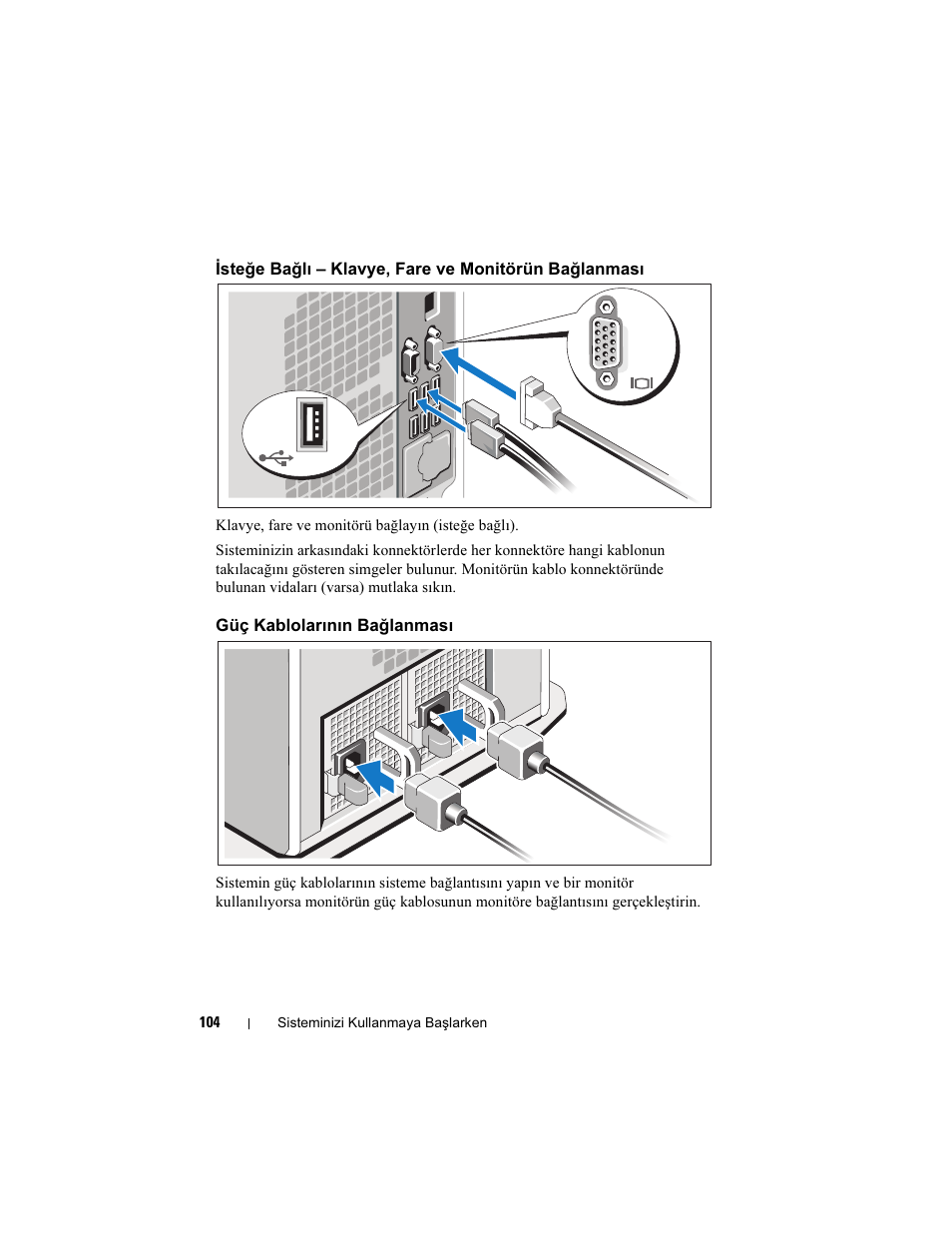 Güç kablolarının bağlanması | Dell PowerEdge T610 User Manual | Page 106 / 126
