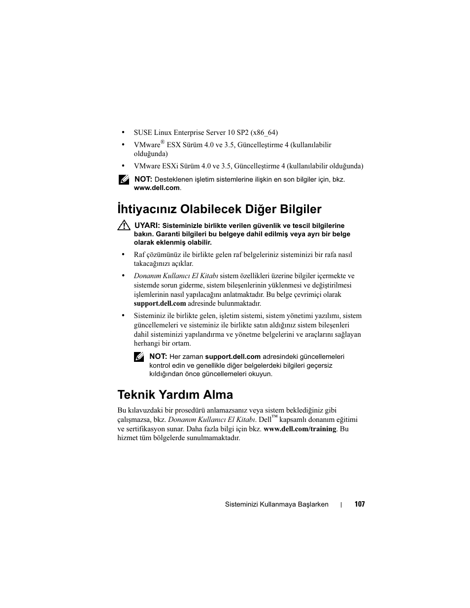 Ihtiyacınız olabilecek diğer bilgiler, Teknik yardım alma | Dell PowerEdge T610 User Manual | Page 109 / 126