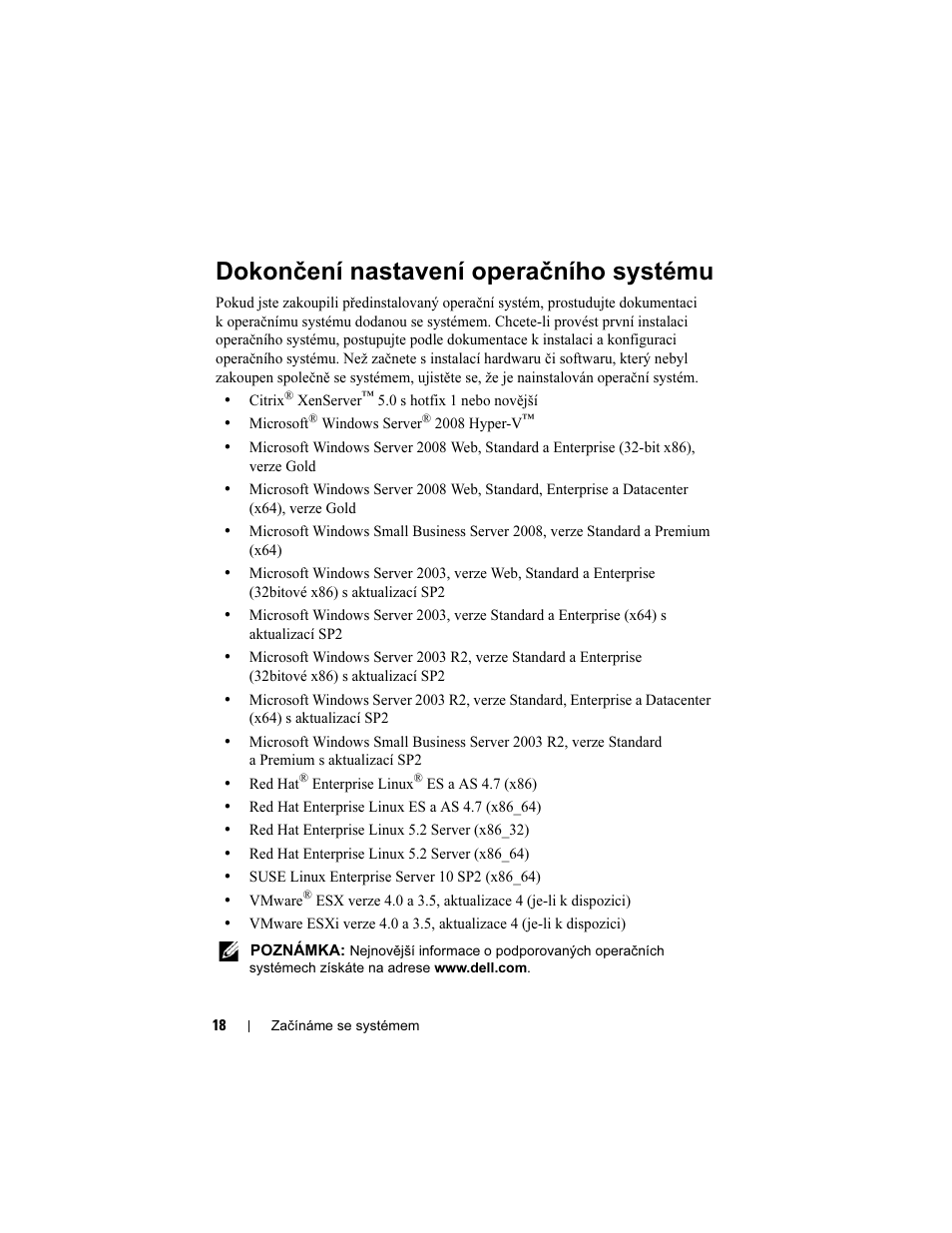 Dokončení nastavení operačního systému | Dell PowerEdge T610 User Manual | Page 20 / 126