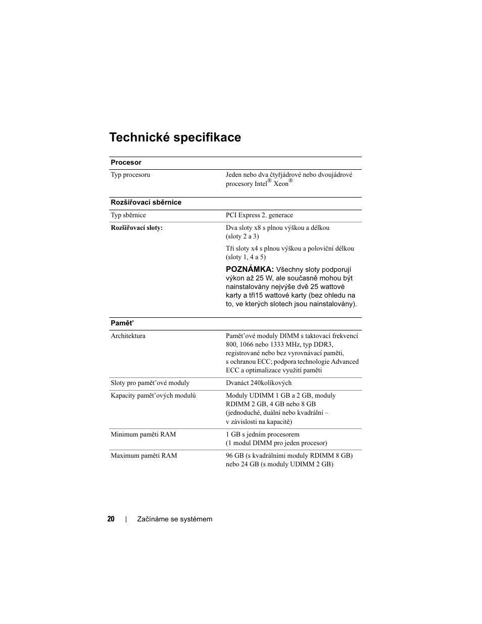 Technické specifikace | Dell PowerEdge T610 User Manual | Page 22 / 126