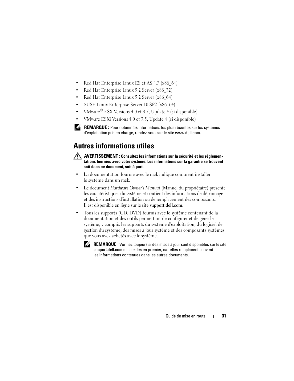 Autres informations utiles | Dell PowerEdge T610 User Manual | Page 33 / 126