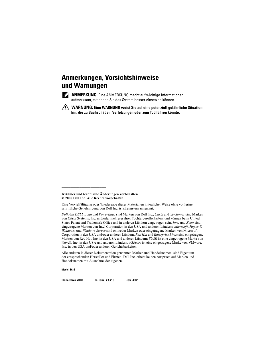 Anmerkungen, vorsichtshinweise und warnungen | Dell PowerEdge T610 User Manual | Page 42 / 126