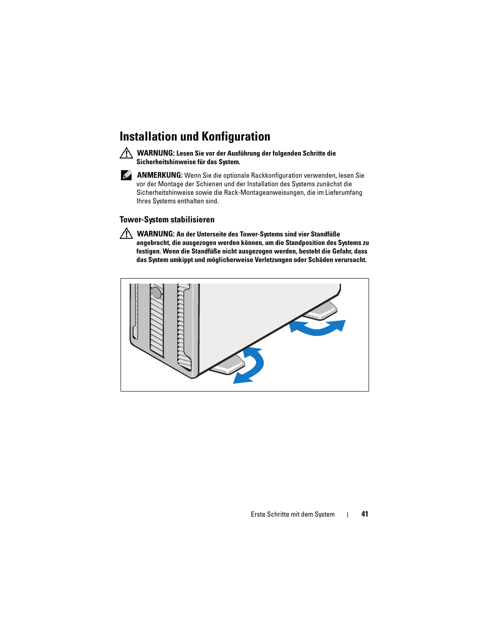 Installation und konfiguration, Tower-system stabilisieren | Dell PowerEdge T610 User Manual | Page 43 / 126