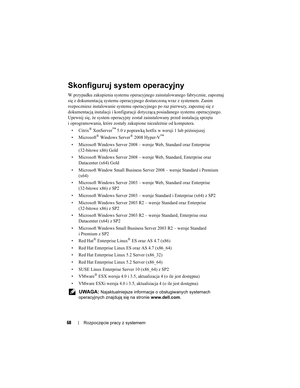 Skonfiguruj system operacyjny | Dell PowerEdge T610 User Manual | Page 70 / 126