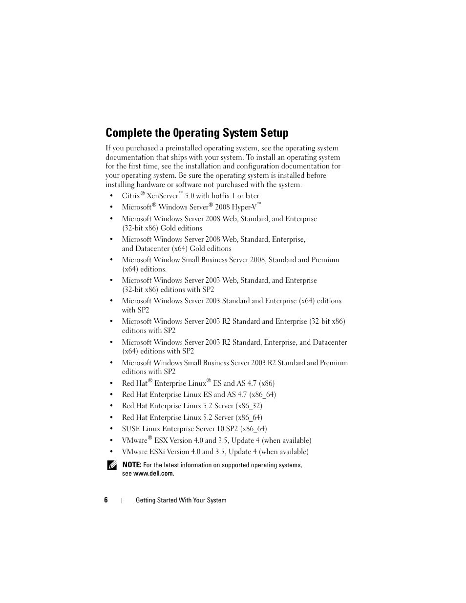 Complete the 0perating system setup | Dell PowerEdge T610 User Manual | Page 8 / 126