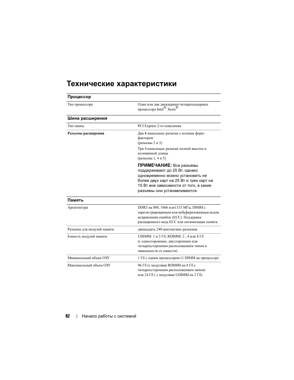 Технические характеристики | Dell PowerEdge T610 User Manual | Page 84 / 126