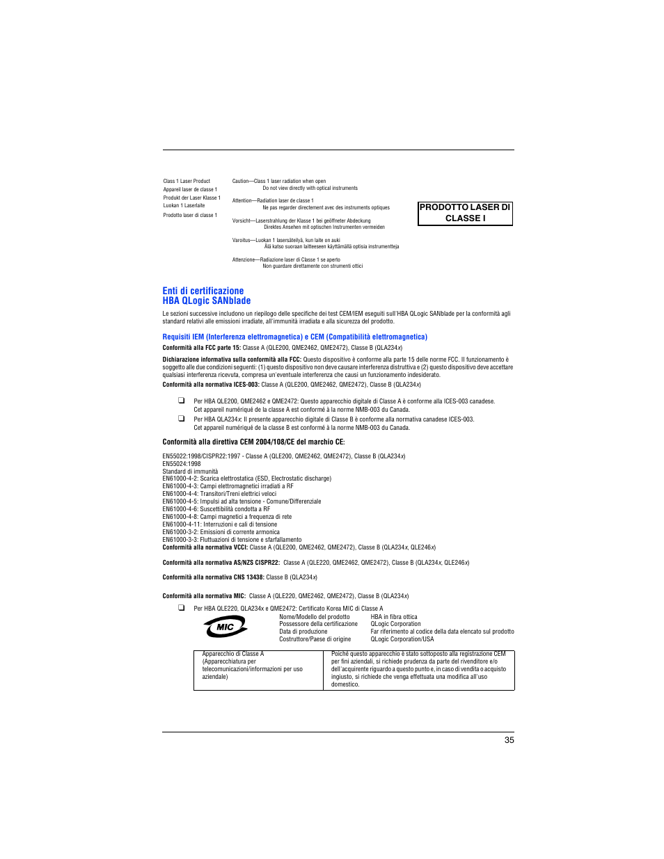 Enti di certificazione hba qlogic sanblade | Dell PowerEdge M600 User Manual | Page 37 / 82