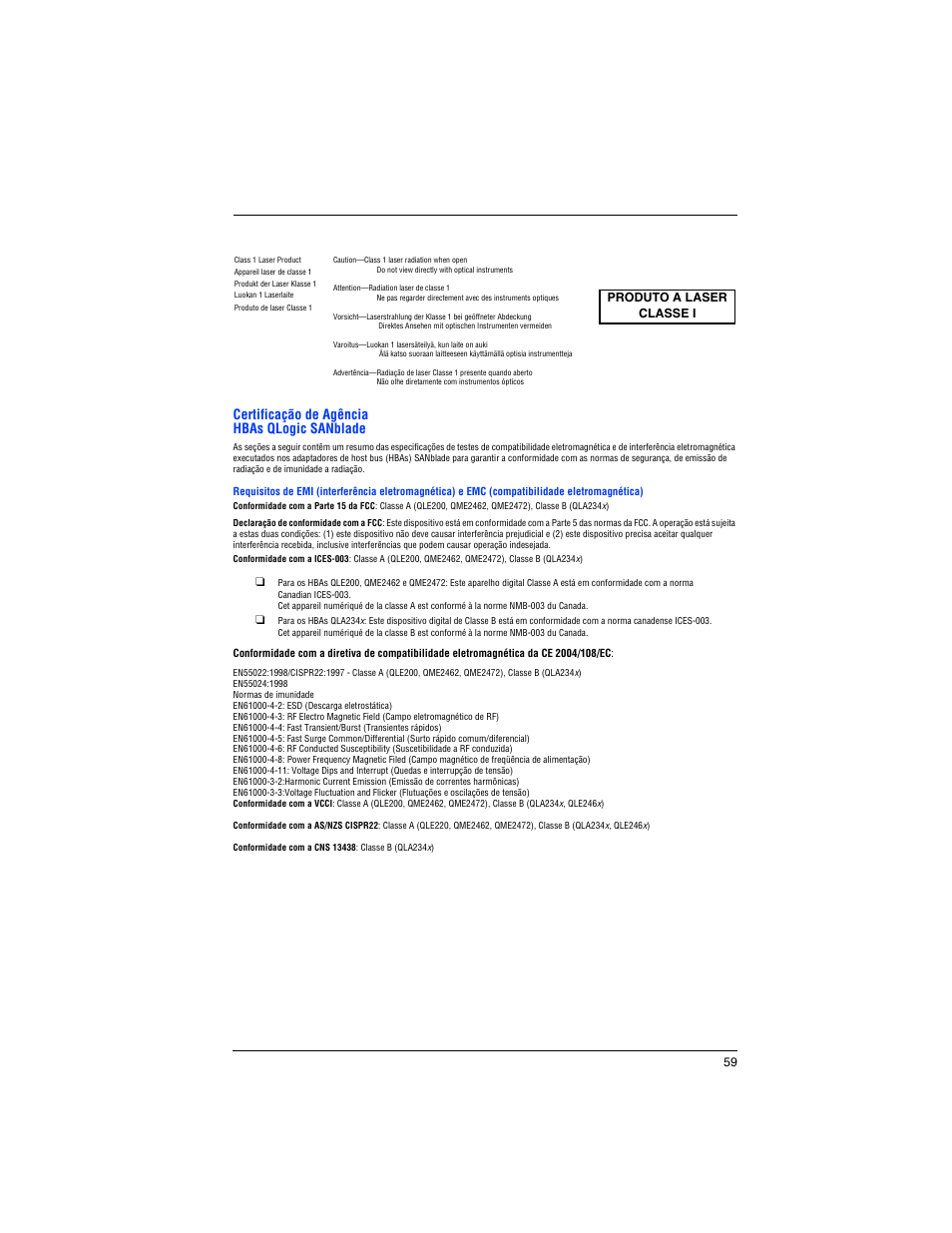 Certificação de agência hbas qlogic sanblade | Dell PowerEdge M600 User Manual | Page 61 / 82