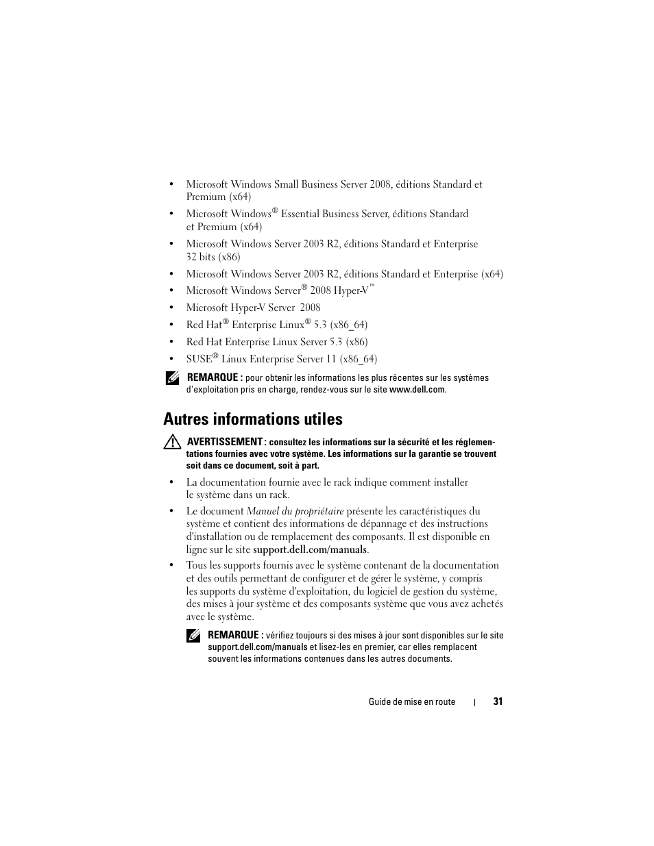 Autres informations utiles | Dell PowerEdge R210 User Manual | Page 33 / 110