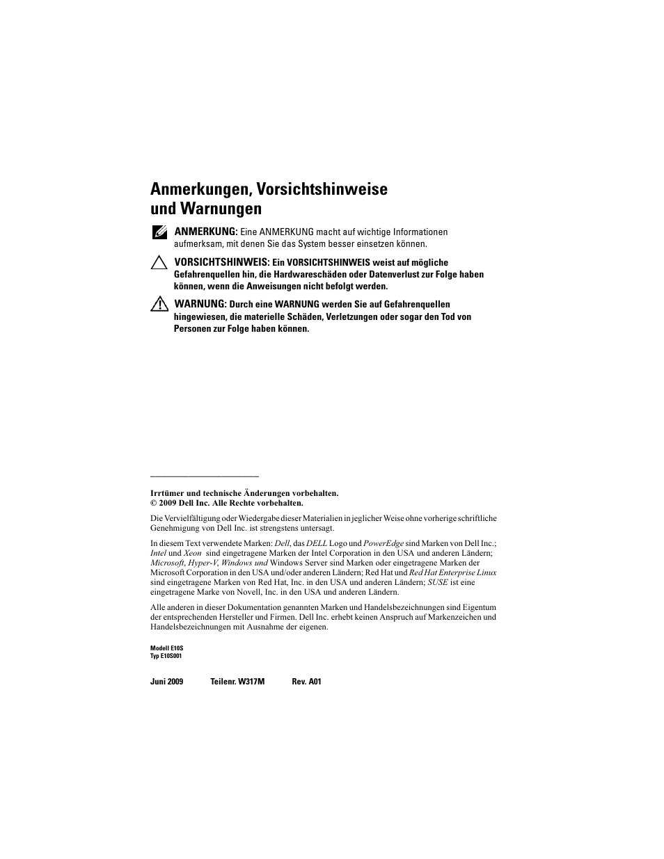 Anmerkungen, vorsichtshinweise und warnungen | Dell PowerEdge R210 User Manual | Page 40 / 110