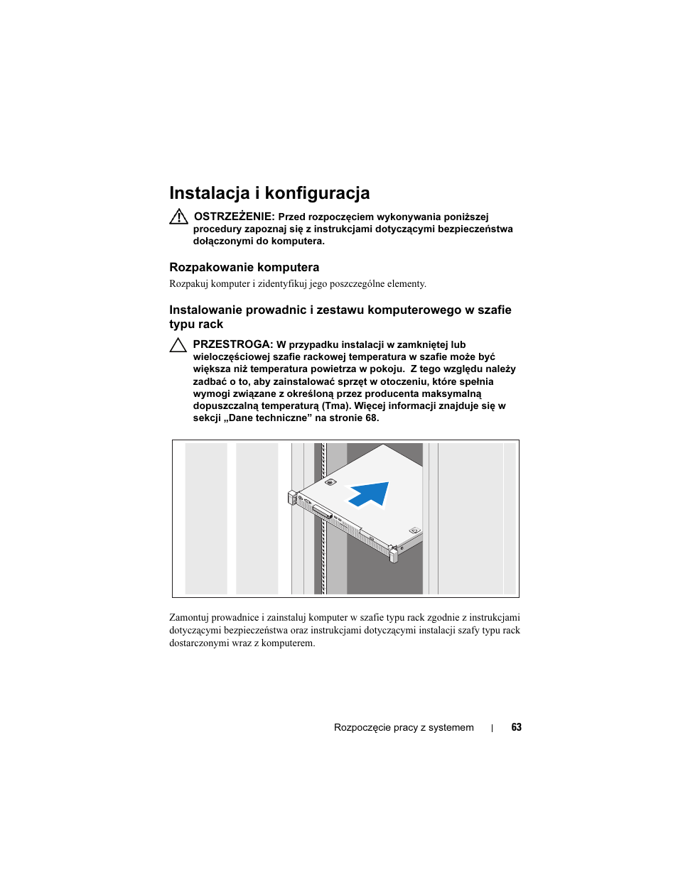 Instalacja i konfiguracja, Rozpakowanie komputera | Dell PowerEdge R210 User Manual | Page 65 / 110