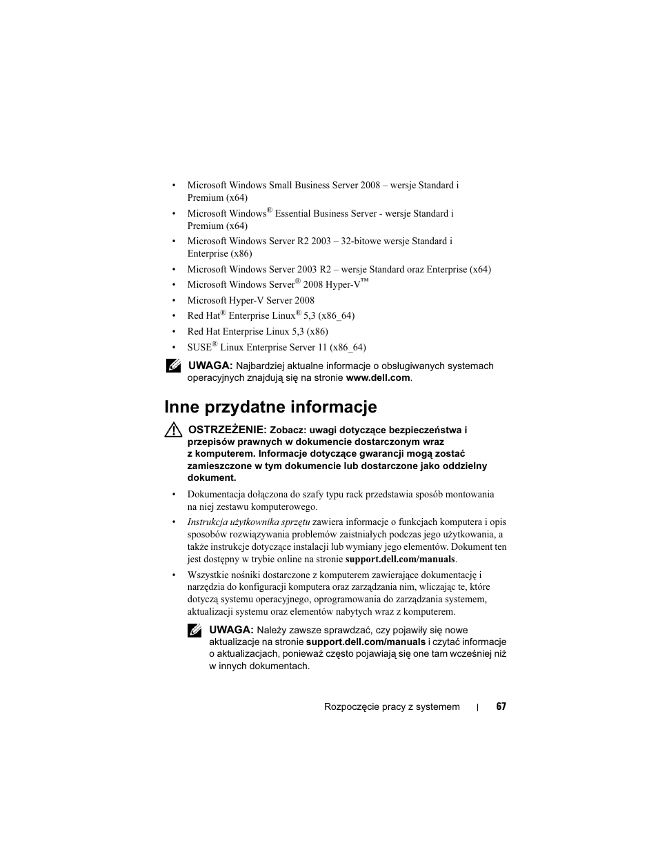 Inne przydatne informacje | Dell PowerEdge R210 User Manual | Page 69 / 110