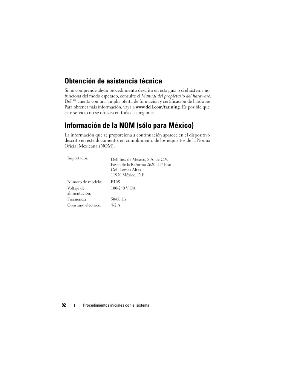 Obtención de asistencia técnica, Información de la nom (sólo para méxico) | Dell PowerEdge R210 User Manual | Page 94 / 110