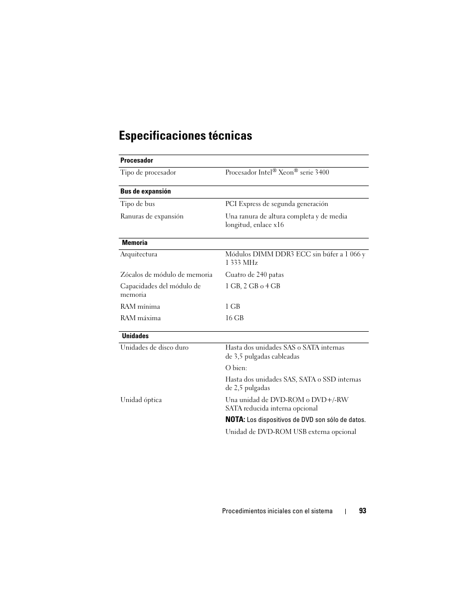 Especificaciones técnicas | Dell PowerEdge R210 User Manual | Page 95 / 110