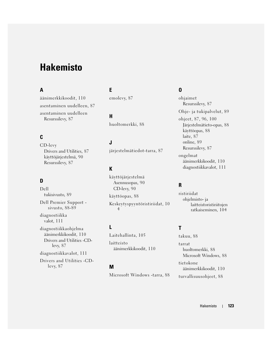 Hakemisto | Dell Precision 470 User Manual | Page 123 / 328