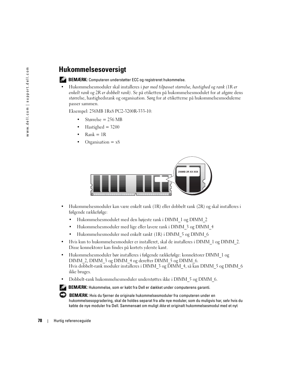 Hukommelsesoversigt | Dell Precision 470 User Manual | Page 78 / 328
